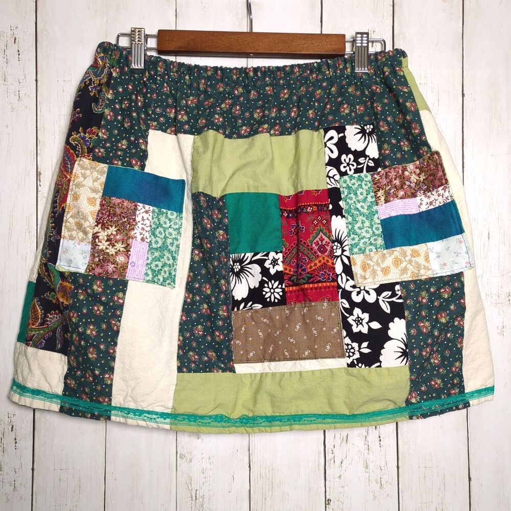 Handmade Patchwork Mini Skirt Cottage Hippie Boho Fairy Grunge Pockets XL-2XL